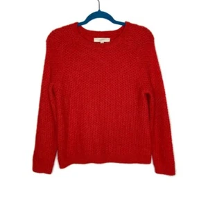 LOFT Orange Red Mohair Blend Honeycomb Knit Crew Neck Sweater Size Medium Fall - Picture 1 of 8