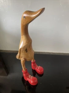 Wooden Standing Tall Duck w/ Red Wellington Wellies Boots 34cms Tall - Picture 1 of 11