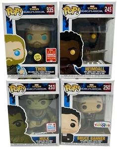 Funko Pop Marvel Thor Ragnarok Set Of 4 Vinyl Figures Hulk, Heimdall Vaulted New - Picture 1 of 15
