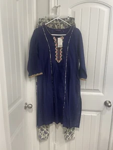 Blue cotton Embroidered Kurta with pant Set. Size XL- NWT - Picture 1 of 6