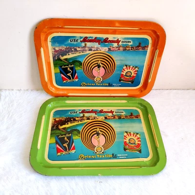 Vintage Beauty Bombay Banian Orient Textile Mills Advertising 2 Tin Tray T795 - Image 1 of 4