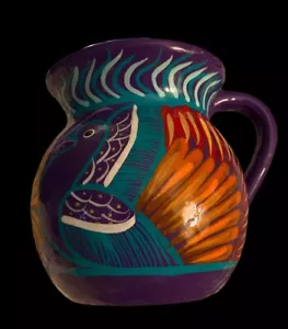 Vintage Mexican Folk Art Hand Made Pottery Mug Bird & Flowers - Picture 1 of 20