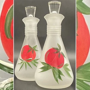 Hazel Atlas Decorado por Gay Fad Aceite de Tomate Esmerilado y Vinagre Cruetas Set EE. UU. 6"t - Imagen 1 de 16