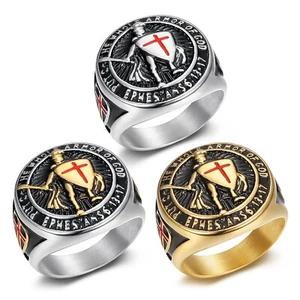 Anillo cruzado escudo caballero para hombre anillo motociclista acero inoxidable hip-hop - Imagen 1 de 12