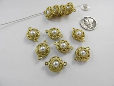 Conectores de canal vintage de latón brillante con perlas de imitación de 2 bucles (13x19 mm) Foto 1 de 2