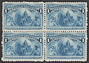 US Sc# 230 *MINT OG H* { -VF- BLOCK OF 4 } 1c COLUMBUS IN SIGHT OF LAND OF 1893 - Picture 1 of 5