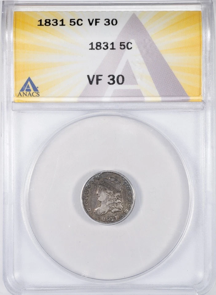 1831 ANACS VF30 Capped Bust Half Dime Very Fine - Nice & Original! - Image 1 of 4