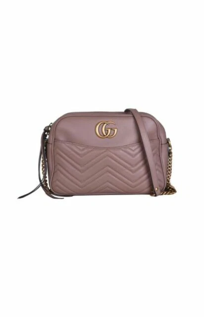 Gucci GG Marmont Zip Closure Matelasse Crossbody Mini Dusty Pink Leather
