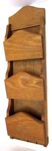 Vintage MCM Professional Handcrafted Wood Letter Holder 23" Tall 3 Pocket Shelf - Picture 1 of 6