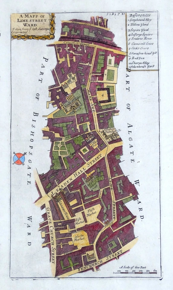 ПЛАН LIME STREET WARD Stow's London, Leadenhall, Fenchurch St, антикварная карта 1754 - Изображение 1 из 1