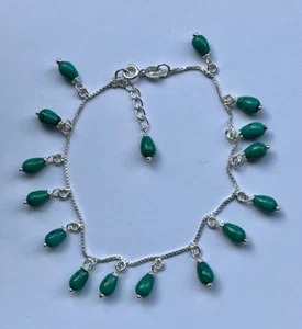 925 Silver 7-7.75" & Turquoise Bead Charm Bracelet with Spring Ring Clasp - Picture 1 of 5