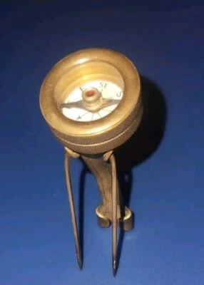 Vintage Marble Arms Brass Lapel Pin Whte Face Compass Long Tang Hunting Camping - Image 1 of 4