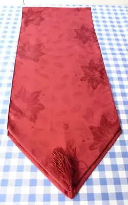 Christmas Table Runner Festive Tableware Holly Poinsettia Reusable With Tassels - Image 1 of 4