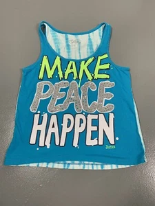 Justice Girls 10 Blue Neon Silver Tie Dye Graphic Sleeveless Tank Top - Picture 1 of 6