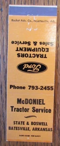 FORD FARM TRACTOR MATCHBOOK COVER: McDONIEL BATESVILLE, ARKANSAS MATCHCOVER -D8 - Picture 1 of 2