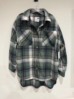 NWT SO Juniors Plaid Flannel Jacket Tunic Green Heavy Weight Size Large - Image 1 of 4