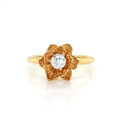 Carrera y Carrera 18k Yellow Gold Diamond Spinner Flower Ring Size 6 - Image 1 of 4
