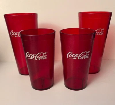 Coca Cola Restaurant Tumblers Cups Set of 4 Plastic Carlisle Models 5224 & 5216 - Image 1 of 4