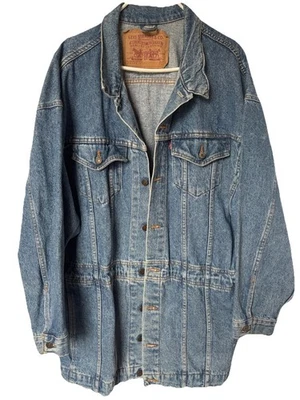 RARE LEVIS 1980s USA MADE 70596 LONG OVERSIZE DENIM TRUCKER JACKET COAT XL - Image 1 of 4