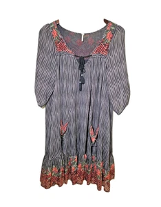 Free People Chiffon Tunika Kleid Streifen Chevron Blumen Boho Hippie Gr. M - Bild 1 von 16