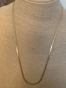 Gold-Tone Herringbone Chain Necklace Vintage Unmarked Spring ring Unisex 23" - Picture 1 of 10