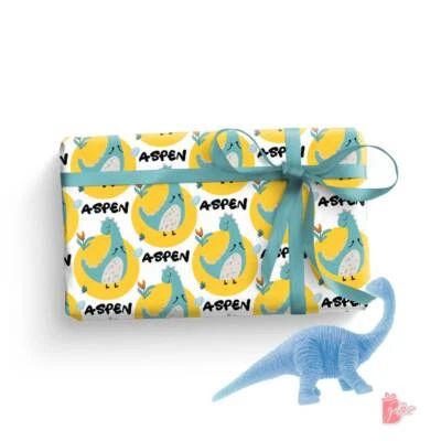 Personalized Gift Wrapping Paper Roll 24 Inch w/ Name Smiling T-rex Gift Wrap - Image 1 of 4
