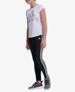 NWT Adidas Girls AK4458 Replenishment Long Tight Climalite 3 Stripes Leggings - Picture 1 of 6