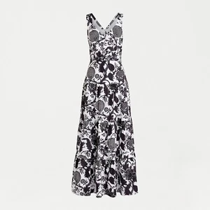 NEW 16 J.Crew Elena Ratti Scarf Paisley White Black Cutout Tiered Maxi Dress - Picture 1 of 6