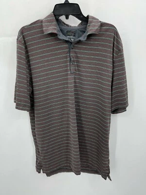 Greg Norman Mens Size Large Gray Striped Short Sleeve Polo Golf Shirt - Image 1 of 4