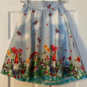 MODCLOTH Skirt Size Small Gnomes Butterflies Mushrooms High Waist Pockets Womens - Picture 1 of 7