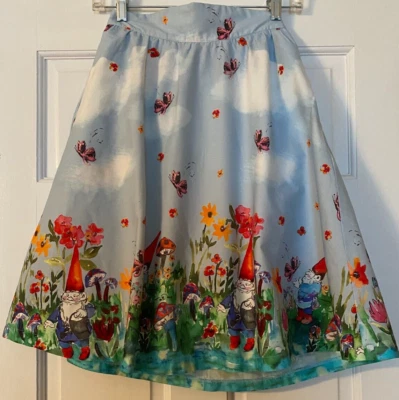 MODCLOTH Skirt Size Small Gnomes Butterflies Mushrooms High Waist Pockets Womens - Image 1 of 4