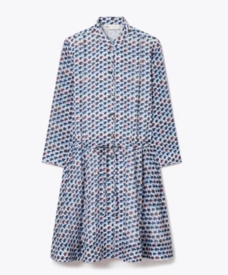 Mini vestido camisa Tory Burch ponto doce tamanho 4 seda algodão pontos azuis novo sem etiquetas $428 - Imagem 1 de 4