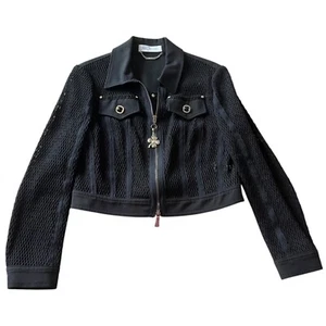Maria Grazia Severi Women's 44 Cropped Black Jacket Mesh Quiet Luxury Neutral - Picture 1 of 11