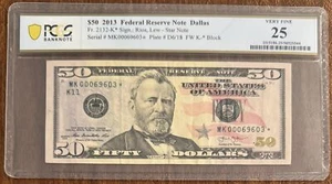 $50 2013 FEDERAL RESERVE NOTE DALLAS PCGS 25 FR.2132-K* STAR NOTE RIOS LEW - Picture 1 of 2