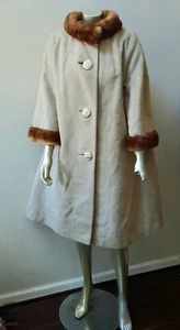 VTG 50ER 60ER SWING TRAPEZ NERZ PELZ WASSERFALLKRAGEN 3/4 ARM MANTEL LANG WEICH Gr. XL - Bild 1 von 7