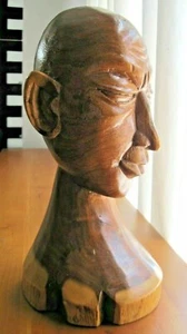 Vtg Hand Carved Wooden Bust Head Statue *Olivewood? Artist Signed 12" GORGEOUS - Picture 1 of 12