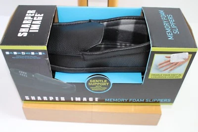 Men's Size M 8-9 Sharper Image Slippers Memory Foam Black Indoor Outdoor NEW  - Image 1 of 3
