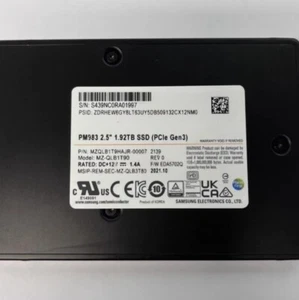 Samsung 1.92TB Mixed Use PCIe U.2 NVMe SSD PM983 MZ-QLB1T90 MZQLB1T9HAJR - Picture 1 of 2