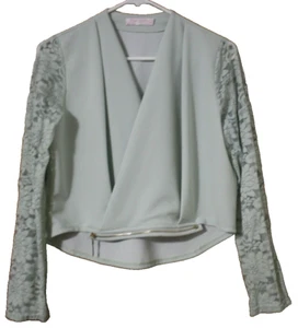 Women's Yingxi Jacket Blouse Sz L Mint Green Lace LS Zipper Detail Unique GUC - Picture 1 of 7