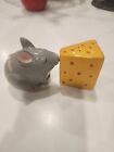 Grey Rat Mouse And Cheddar Cheese Block Ceramic Salt And Pepper Shaker Set