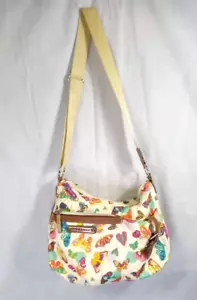 Lily Bloom Crossbody Hobo Bag, Butterfly Print, Double Zipper Closure, READ - Picture 1 of 16