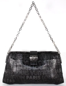 LOUIS VUITTON $6,450 Black Python Skin Perforated Logo LUTECE Shoulder Bag - Picture 1 of 20