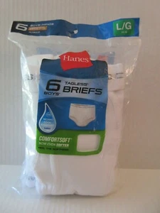 6 Tagless Boys Briefs Hanes Soft Comfort Flex Waistband Sz Large 14-16 White  - Picture 1 of 8