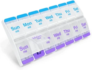 Push Button (7-Day) Pill Case, Medicine Planner, Vitamin Organizer, 2 Times a Da - Picture 1 of 12