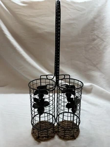 Black Metal Wire Olive Oil Holder Caddy for 2 Bottles - 14" Tall - Picture 1 of 4