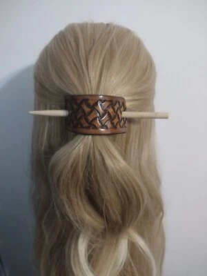 Handmade Genuine Leather Crisscross design Hair Cuff A2 - Image 1 of 3