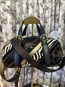 Nwt Michael Kors Stanton Patchwork Leather Studded Medium Barrel Bag Handbag New - Picture 1 of 23