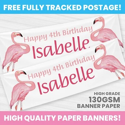 BANDERA DE CUMPLEAÑOS FLAMINGO PERSONALIZADA CUALQUIER NOMBRE DECORACIÓN FIESTA Foto 1 de 3