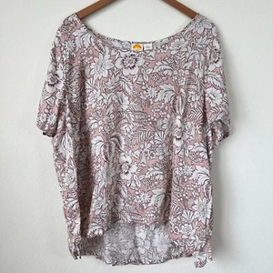C and C California Top Womens 3X Plus Pink Floral Print Linen Shirt - Picture 1 of 8