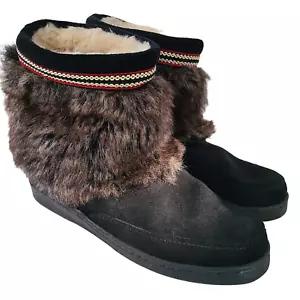 MINNETONKA Mocassini alla caviglia Sherpa in pelle finta nera 3779X donna 9 - Foto 1 di 14